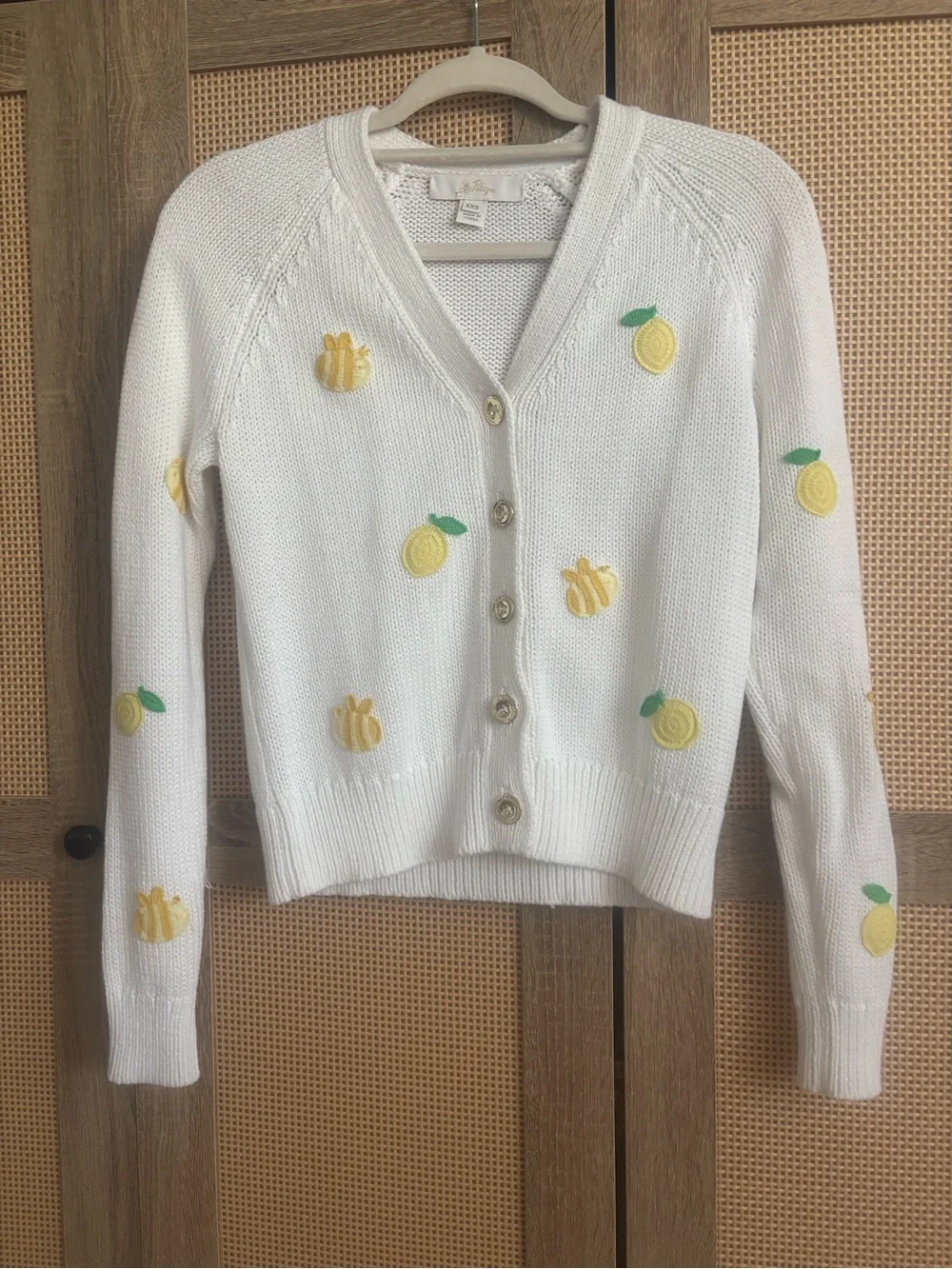 Lilly Pulitzer White Cardigan with Yellow Lemon Embroidery